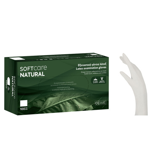 ΓΑΝΤΙΑ LATEX SOFT CARE NATURAL ΜΕ ΠΟΥΔΡΑ ΛΕΥΚΟ 100 ΤΜΧ